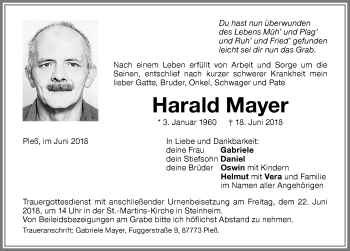 Traueranzeige von Harald Mayer von Memminger Zeitung
