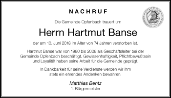 Traueranzeige von Hartmut Banse von Der Westallgäuer