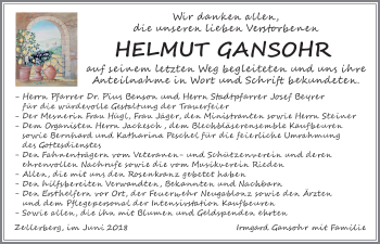 Traueranzeige von Helmut Gansohr von Allgäuer Zeitung, Kaufbeuren/Buchloe
