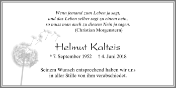 Traueranzeige von Helmut Kalteis von Allgäuer Zeitung, Marktoberdorf