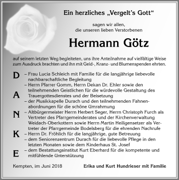Traueranzeige von Hermann Götz von Allgäuer Zeitung,Kempten