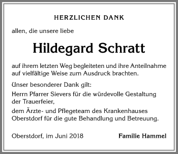 Traueranzeige von Hildegard Schratt von Allgäuer Anzeigeblatt