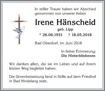 Traueranzeige von Irene Hänscheid von Allgäuer Anzeigeblatt