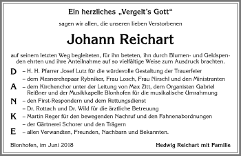 Traueranzeige von Johann Reichart von Allgäuer Zeitung, Kaufbeuren/Buchloe