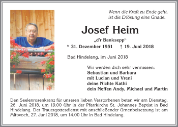 Traueranzeige von Josef Heim von Allgäuer Anzeigeblatt
