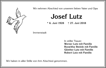 Traueranzeige von Josef Lutz von Allgäuer Anzeigeblatt