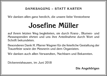 Traueranzeige von Josefine Müller von Memminger Zeitung