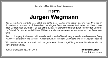 Traueranzeige von Jürgen Wegmann von Memminger Zeitung