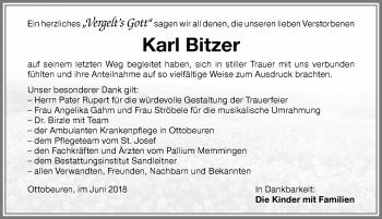 Traueranzeige von Karl Bitzer von Memminger Zeitung