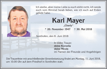 Traueranzeige von Karl Mayer von Allgäuer Anzeigeblatt