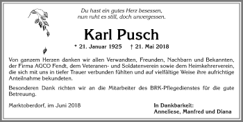 Traueranzeige von Karl Pusch von Allgäuer Zeitung, Marktoberdorf