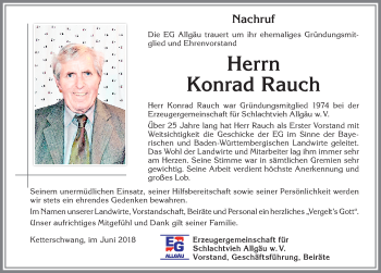 Traueranzeige von Konrad Rauch von Allgäuer Zeitung