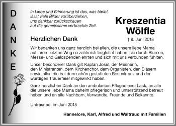 Traueranzeige von Kreszentia Wölfle von Allgäuer Zeitung, Marktoberdorf