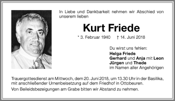 Traueranzeige von Kurt Friede von Memminger Zeitung