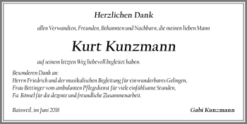 Traueranzeige von Kurt Kunzmann von Allgäuer Zeitung, Kaufbeuren/Buchloe