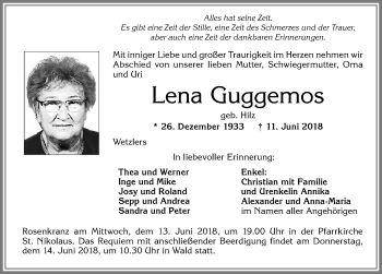 Traueranzeige von Lena Guggemos von Allgäuer Zeitung, Marktoberdorf