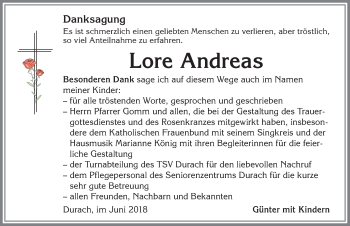 Traueranzeige von Lore Andreas von Allgäuer Zeitung,Kempten
