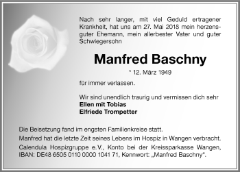 Traueranzeige von Manfred Baschny von Memminger Zeitung