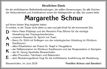 Traueranzeige von Margarethe Schnur von Allgäuer Zeitung, Kaufbeuren/Buchloe