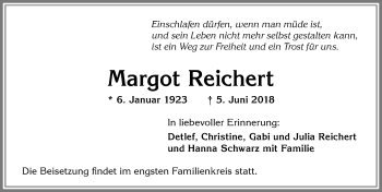 Traueranzeige von Margot Reichert von Allgäuer Zeitung, Füssen