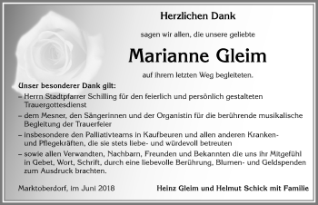 Traueranzeige von Marianne Gleim von Allgäuer Zeitung, Marktoberdorf
