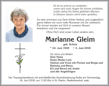 Traueranzeige von Marianne Gleim von Allgäuer Zeitung