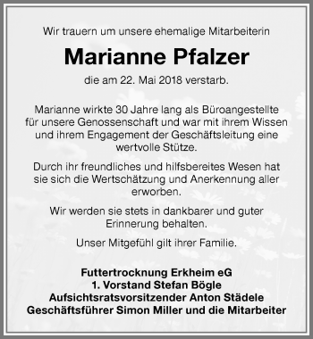 Traueranzeige von Marianne Pfalzer von Memminger Zeitung