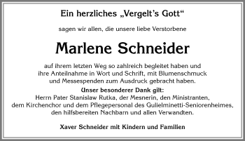 Traueranzeige von Marlene Schneider von Allgäuer Zeitung, Marktoberdorf