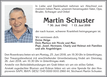 Traueranzeige von Martin Schuster von Allgäuer Zeitung