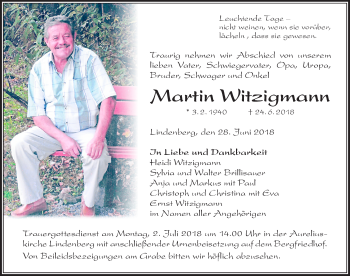 Traueranzeige von Martin Witzigmann von Der Westallgäuer