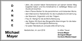 Traueranzeige von Michael Mayer von Memminger Zeitung
