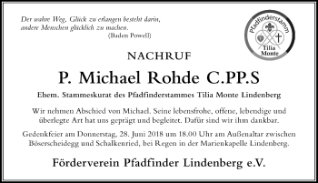 Traueranzeige von Michael Rohde von Der Westallgäuer