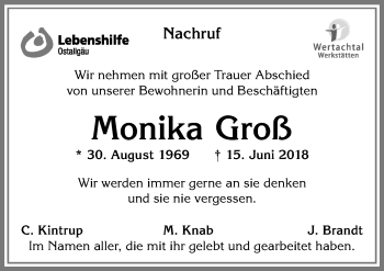 Traueranzeige von Monika Groß von Allgäuer Zeitung