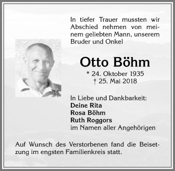 Traueranzeige von Otto Böhm von Allgäuer Zeitung,Kempten