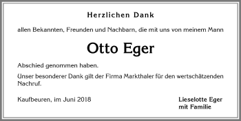 Traueranzeige von Otto Eger von Allgäuer Zeitung, Kaufbeuren/Buchloe