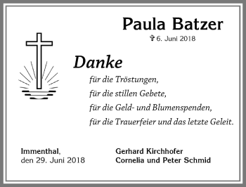 Traueranzeige von Paula Batzer von Allgäuer Zeitung, Marktoberdorf