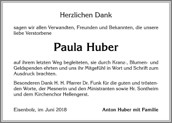 Traueranzeige von Paula Huber von Allgäuer Zeitung,Kempten