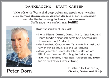 Traueranzeige von Peter Dorn von Allgäuer Zeitung,Kempten