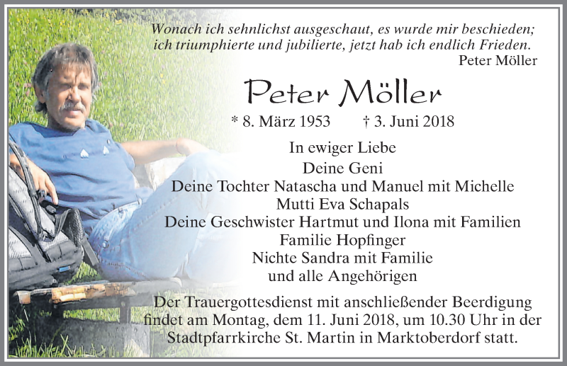  Traueranzeige für Peter Möller vom 08.06.2018 aus Allgäuer Zeitung, Marktoberdorf