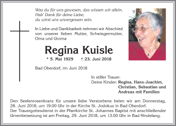 Traueranzeige von Regina Kuisle von Allgäuer Anzeigeblatt
