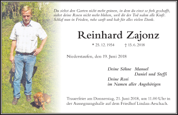 Traueranzeige von Reinhard Zajonz von Der Westallgäuer