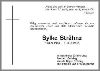 Traueranzeige von Sylke Strähnz von Allgäuer Anzeigeblatt