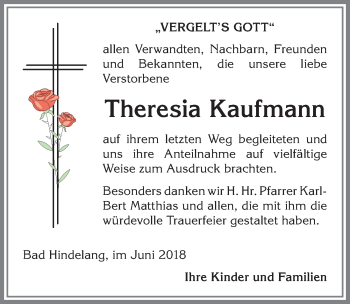 Traueranzeige von Theresia Kaufmann von Allgäuer Anzeigeblatt