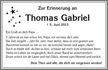 Traueranzeige von Thomas Gabriel von Allgäuer Zeitung, Kaufbeuren/Buchloe