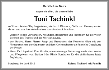 Traueranzeige von Toni Tschinkl von Allgäuer Anzeigeblatt