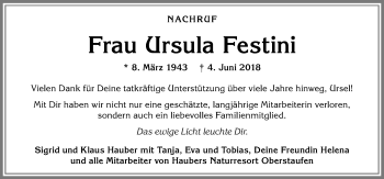 Traueranzeige von Ursula Festini von Allgäuer Anzeigeblatt