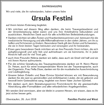 Traueranzeige von Ursula Festini von Allgäuer Anzeigeblatt