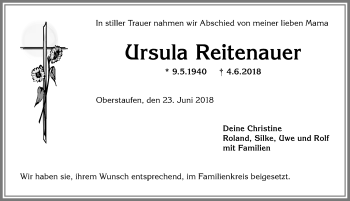 Traueranzeige von Ursula Reitenauer von Allgäuer Anzeigeblatt