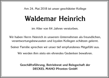 Traueranzeige von Waldemar Heinrich von Allgäuer Anzeigeblatt