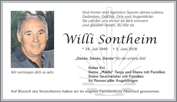 Traueranzeige von Willi Sontheim von Allgäuer Zeitung,Kempten